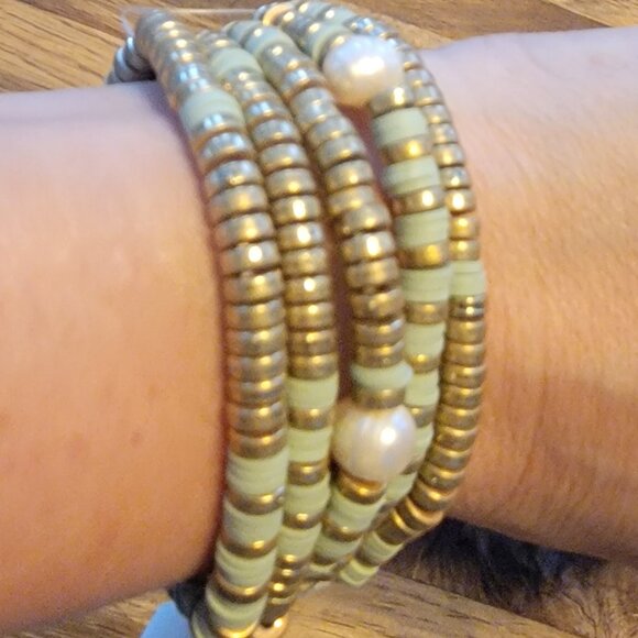 Meghan Browne Style Lynn Mint 5 Strand Mixed Texture Boho Bracelets - Picture 4 of 14